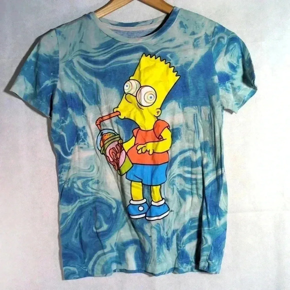 Bart Simpson Tripping on Squishy Tie-dye Tshirt Blue sz S - Picture 1 of 4